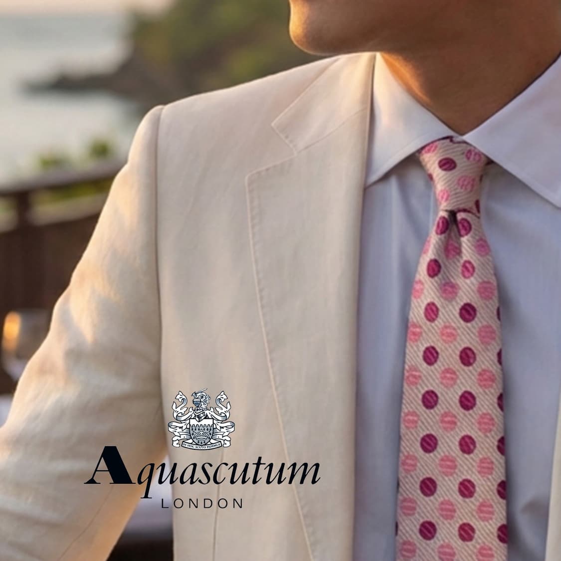 아쿠아스큐텀 실크 핑크 도트 패턴 넥타이 9.2cm S~A+등급 E916 상품이미지1