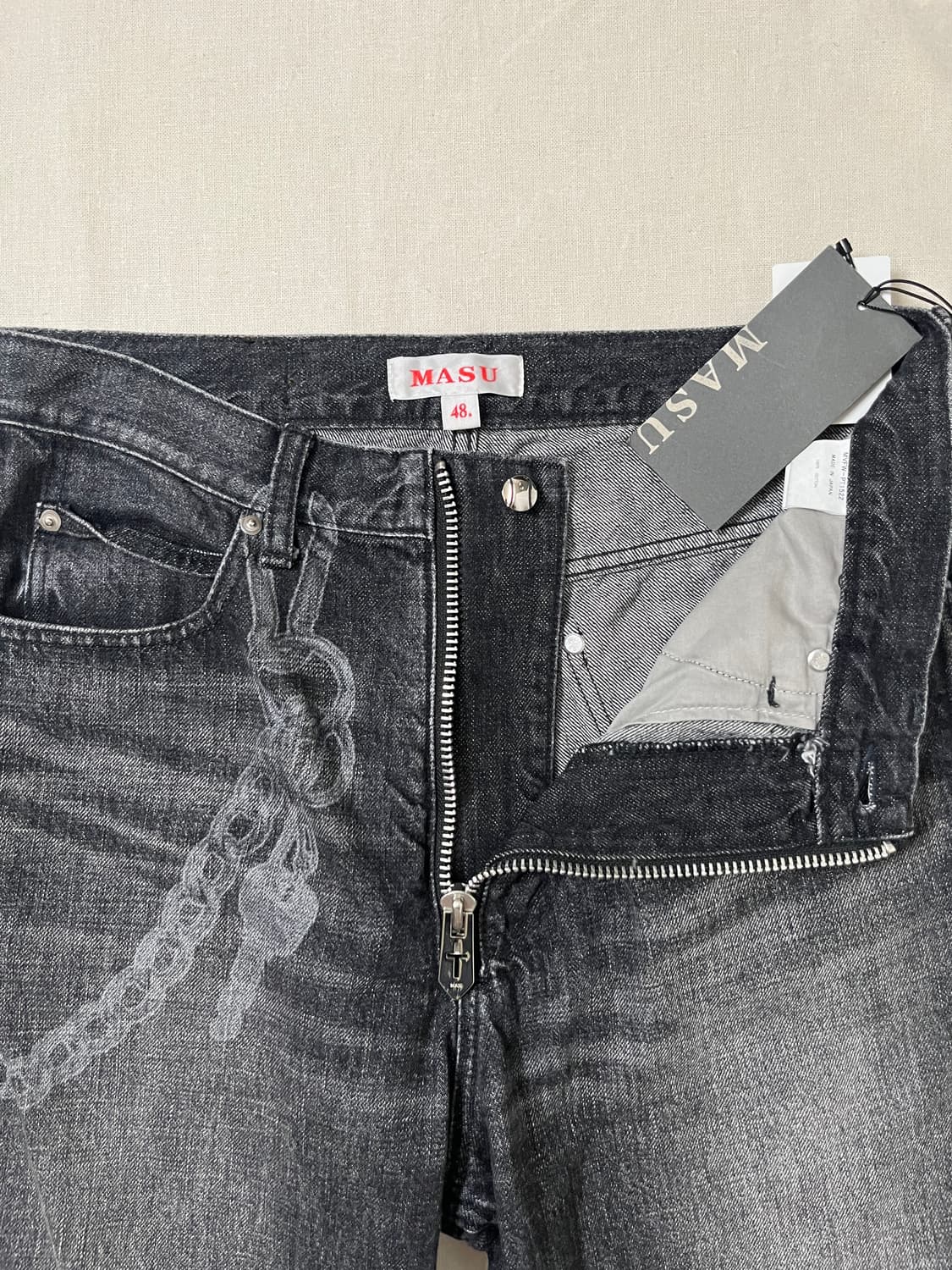 Masu 체인월렛 프린트 데미지 데님팬츠 마수 tight fit 상품이미지5