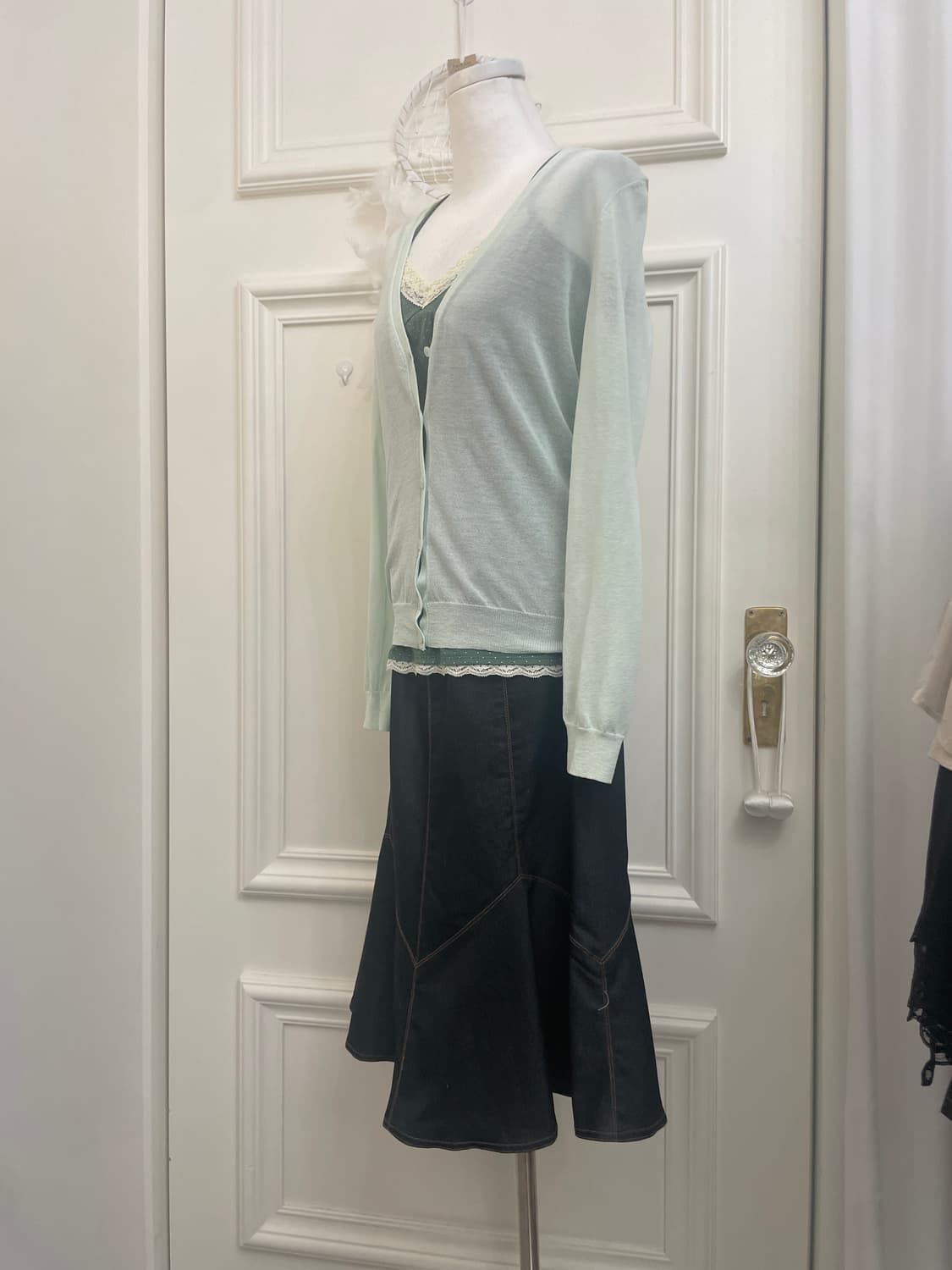 indi denim stitch point flare skirt 상품이미지7