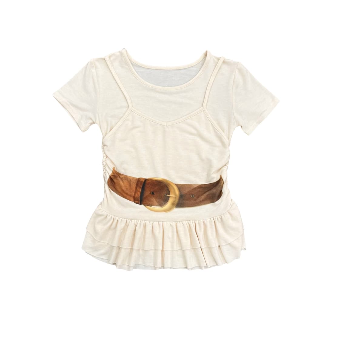 Belted Printing Beige Layering T Shirt 상품이미지1
