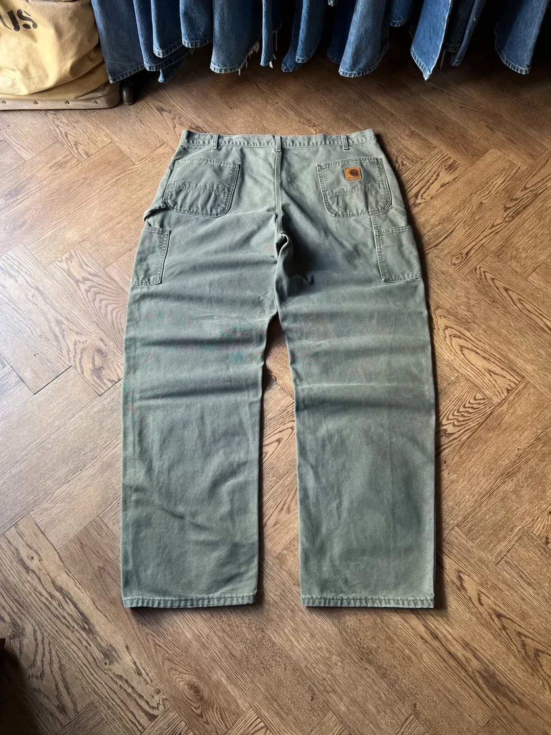 [42]칼하트 Made in USA 빈티지 워싱 모스그린 싱글니 워크팬츠 상품이미지1