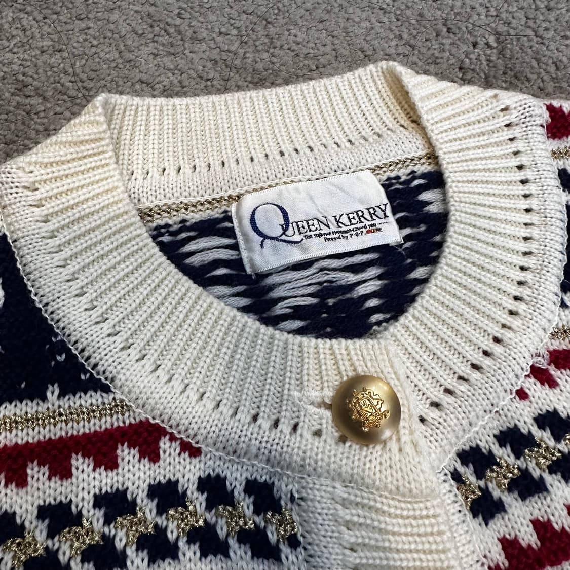 재패니즈빈티지 캣 패턴 울 혼방 가디건M 상품이미지4