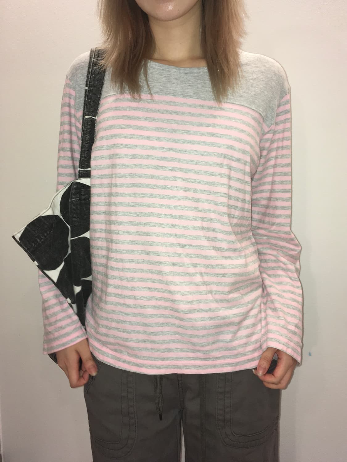 jpn vintage pink grey stripe long sleeve 상품이미지1