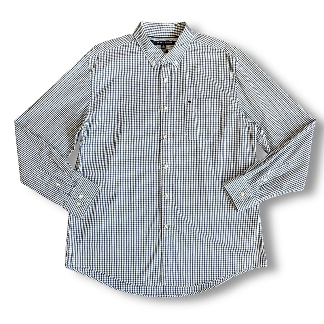 타미힐피거 네이비 깅엄체크 원포켓 긴팔 셔츠 XL 상품이미지1