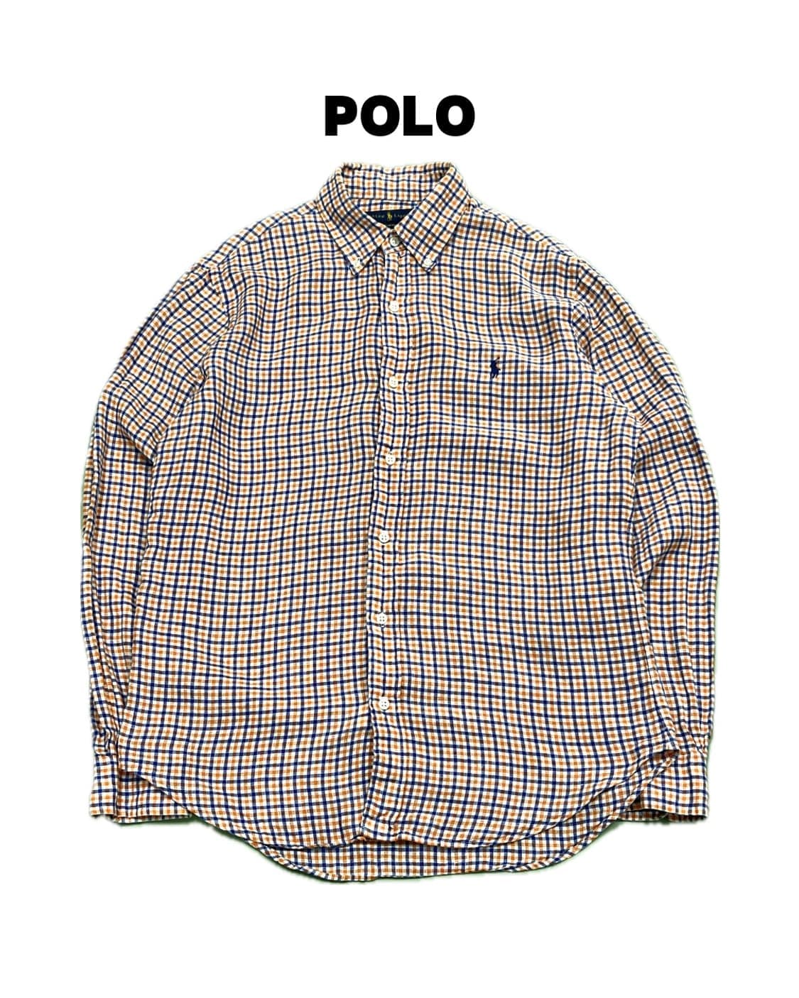 (M) 랄프로렌 슬림핏 체크 셔츠 오렌지/네이비 상품이미지1