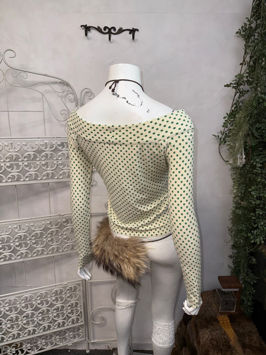 Blumarine green dot offshoulder cardigan 상품이미지3