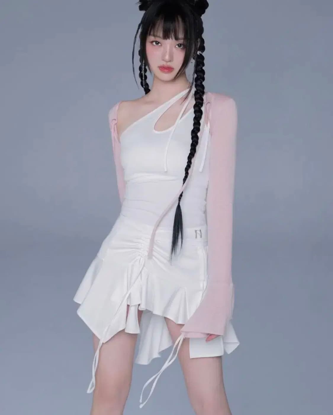 뉴얼린 스트링 셔링 언발 스커트 블랙 S 상품이미지4