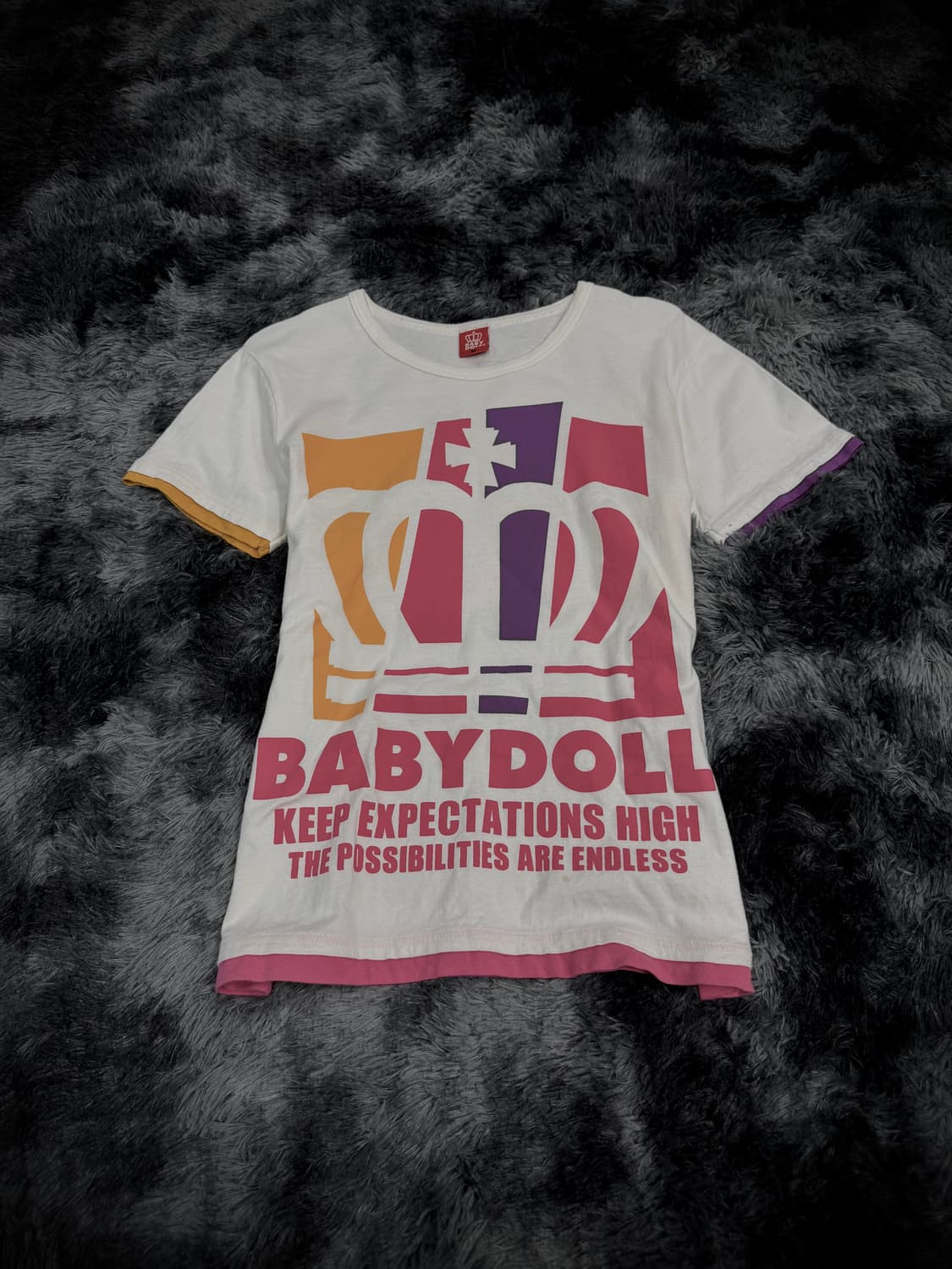 Baby Doll 키치 배색 레터링 왕관 프린팅 반팔티 상품이미지1