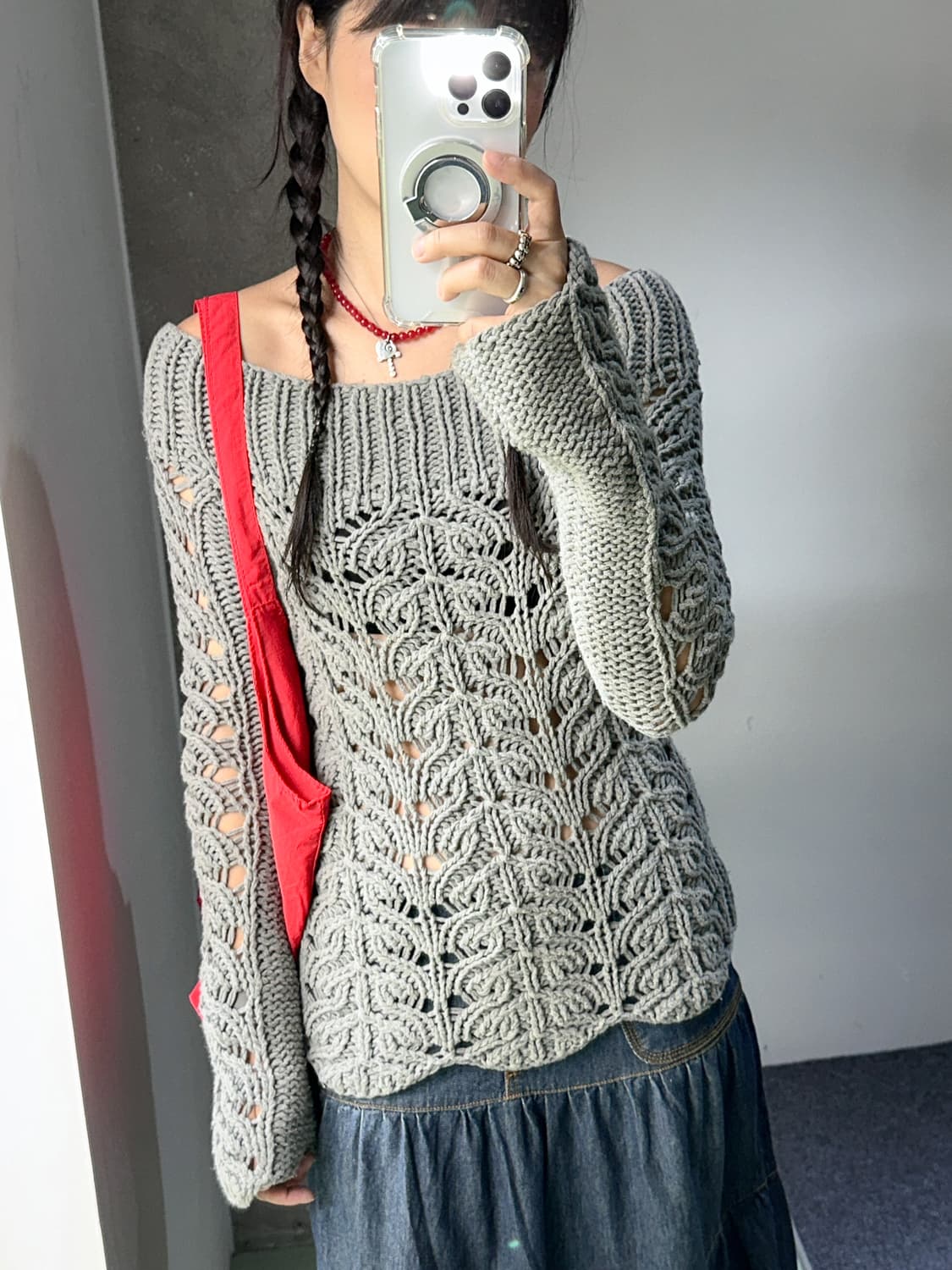 gray off knit top 상품이미지4