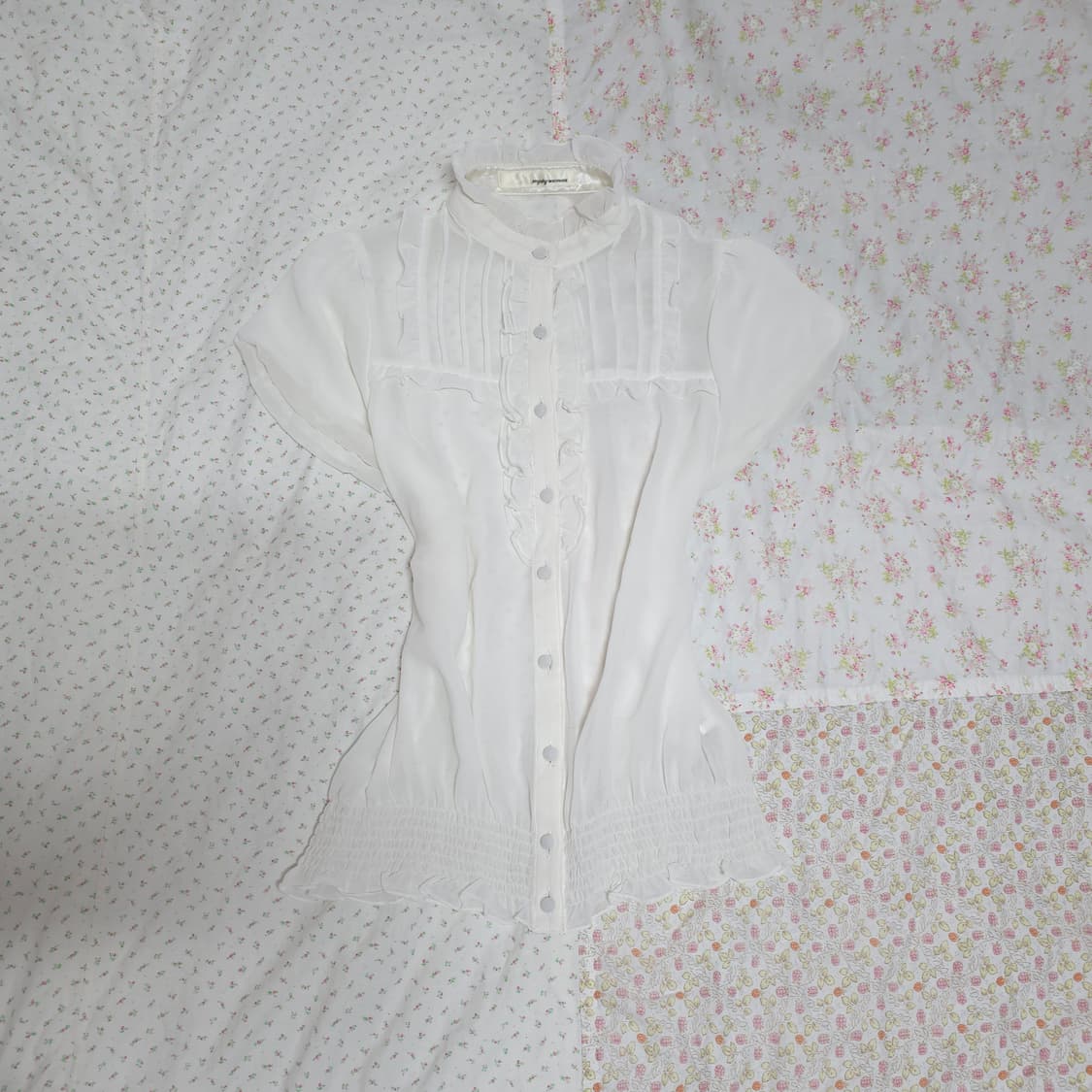 빈티지 공겜여주 화이트 퍼프 반팔 블라우스 모리 페어리 상품이미지3