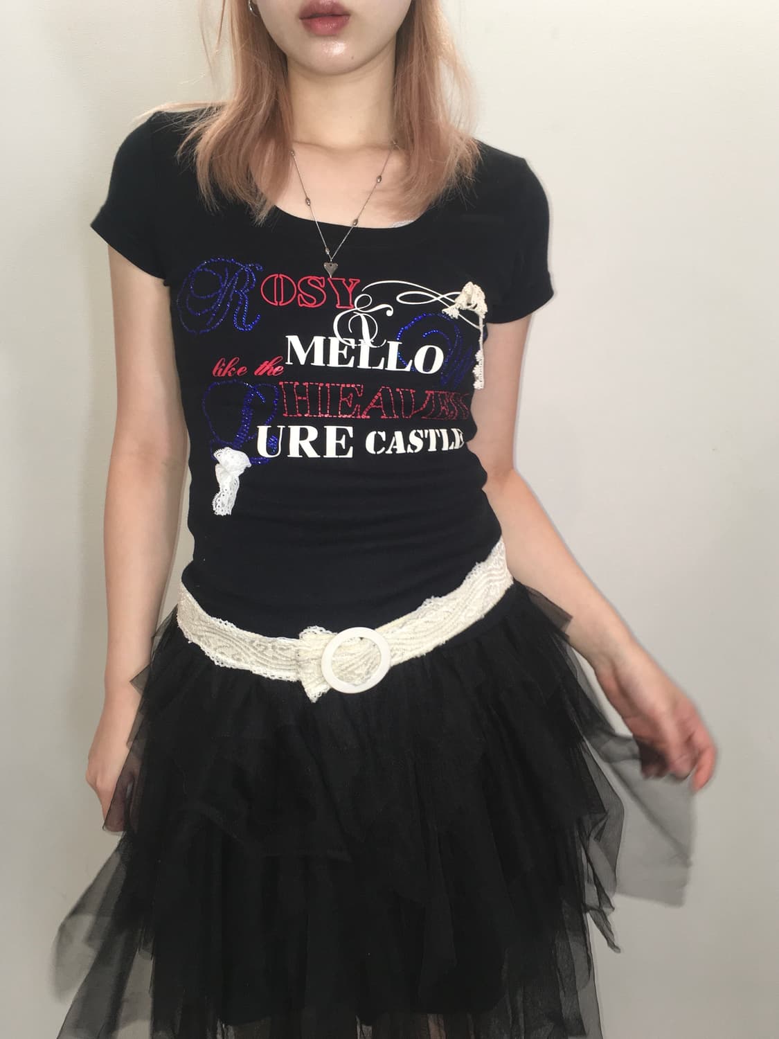 jpn vintage beads lace slim fit t shirt 상품이미지1