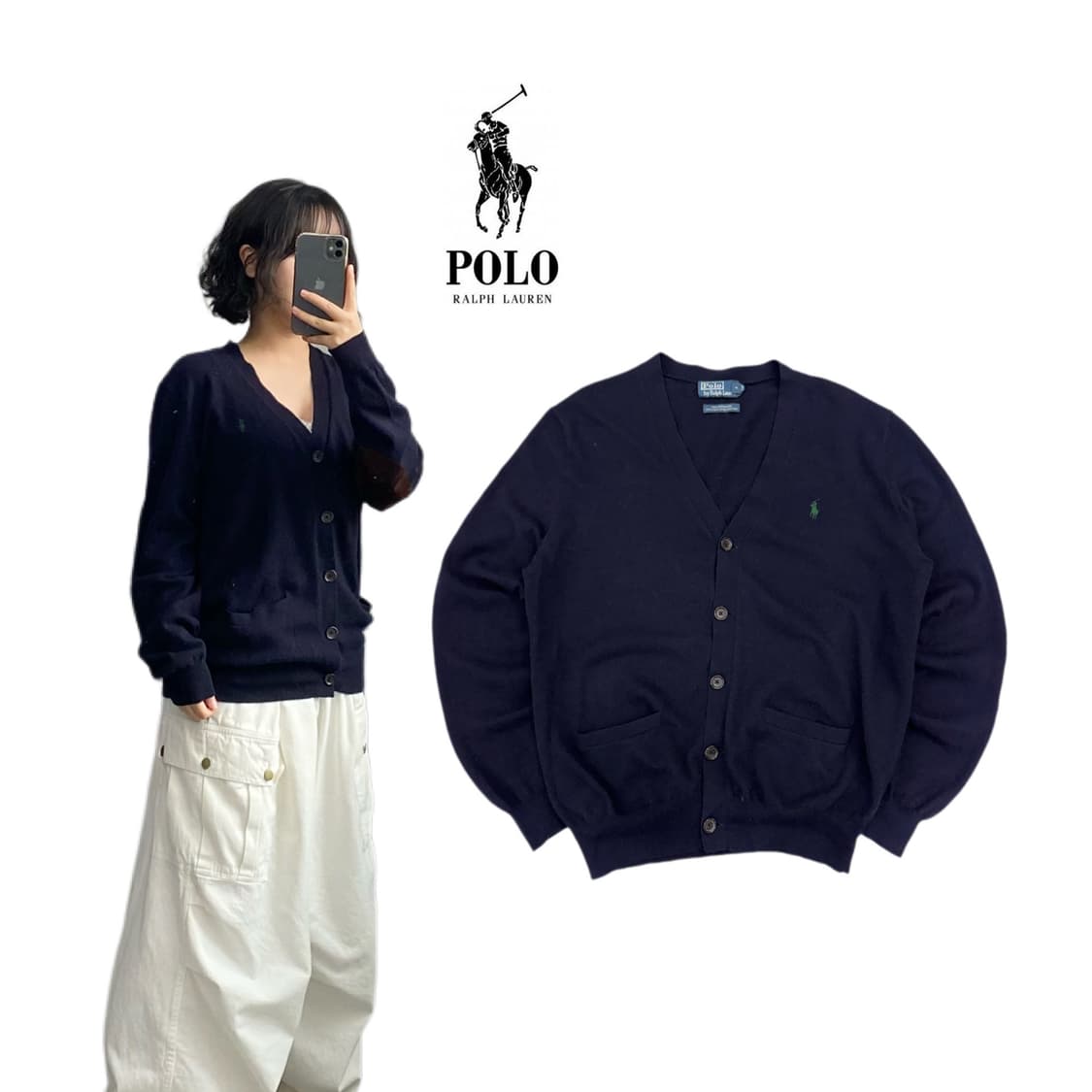 폴로 포니 레더 엘보우 니트 가디건 상품이미지1