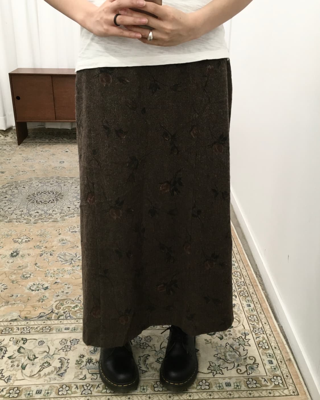 브라운 플라워 패턴 롱스커트 상품이미지1