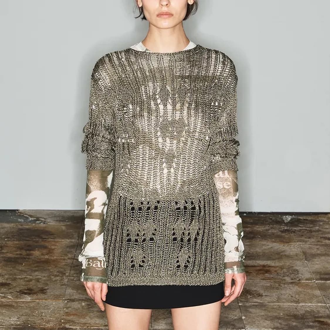 Open yy 메탈릭 니트 카키 3size 상품이미지1