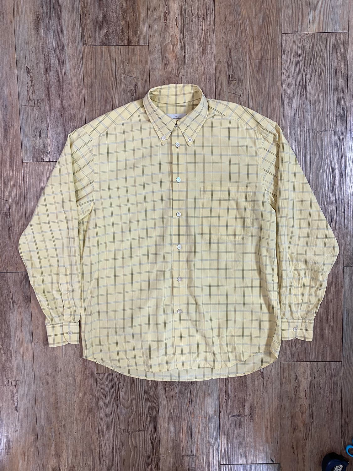 에르메네질도 제냐 버튼 다운 체크 코튼 셔츠 옐로우 L 상품이미지1