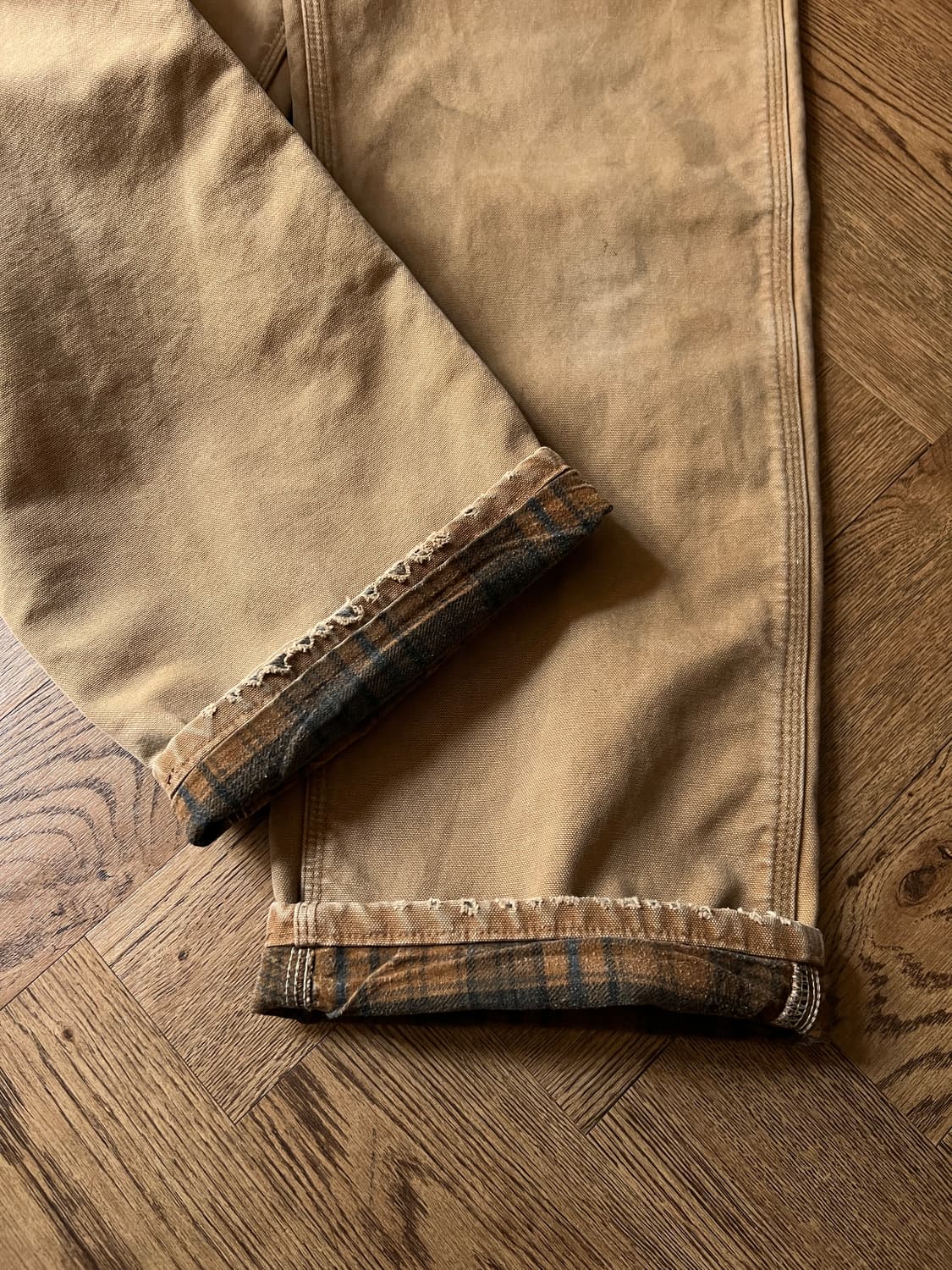 [33]칼하트 USA 체크 라이닝 브라운 싱글니 카펜터 워크 팬츠 상품이미지6