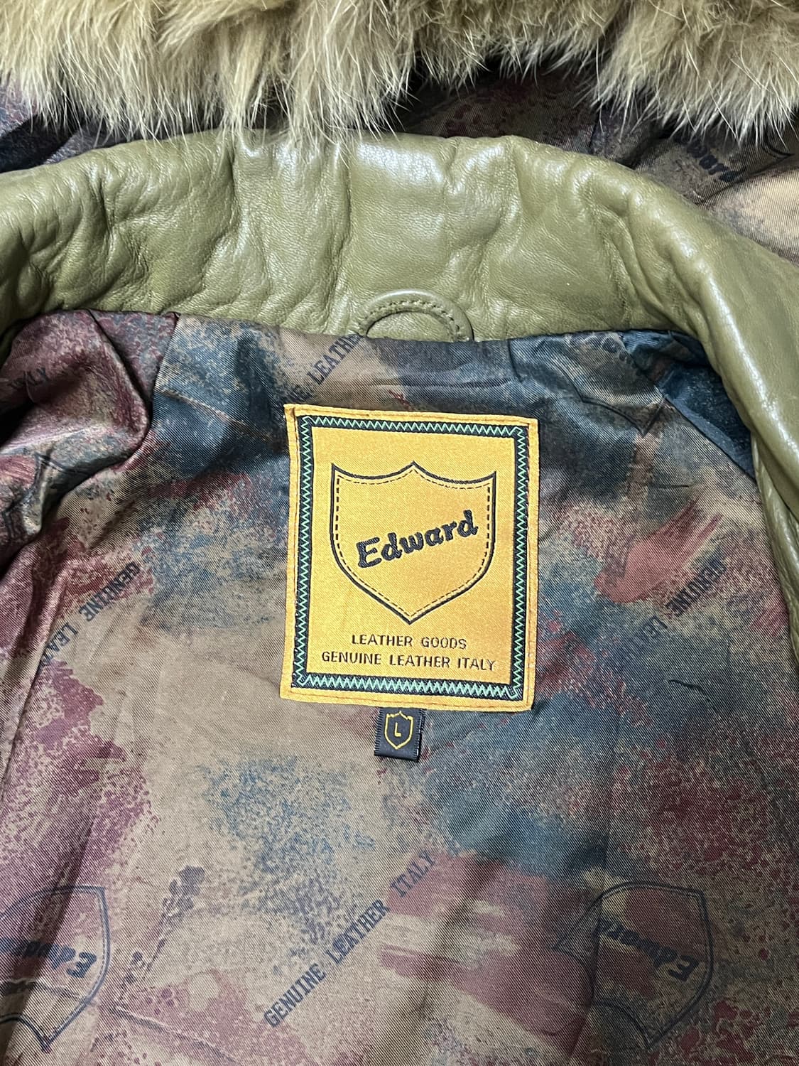 Edward 올리브색 양가죽 퍼 후드 코트 L 상품이미지6