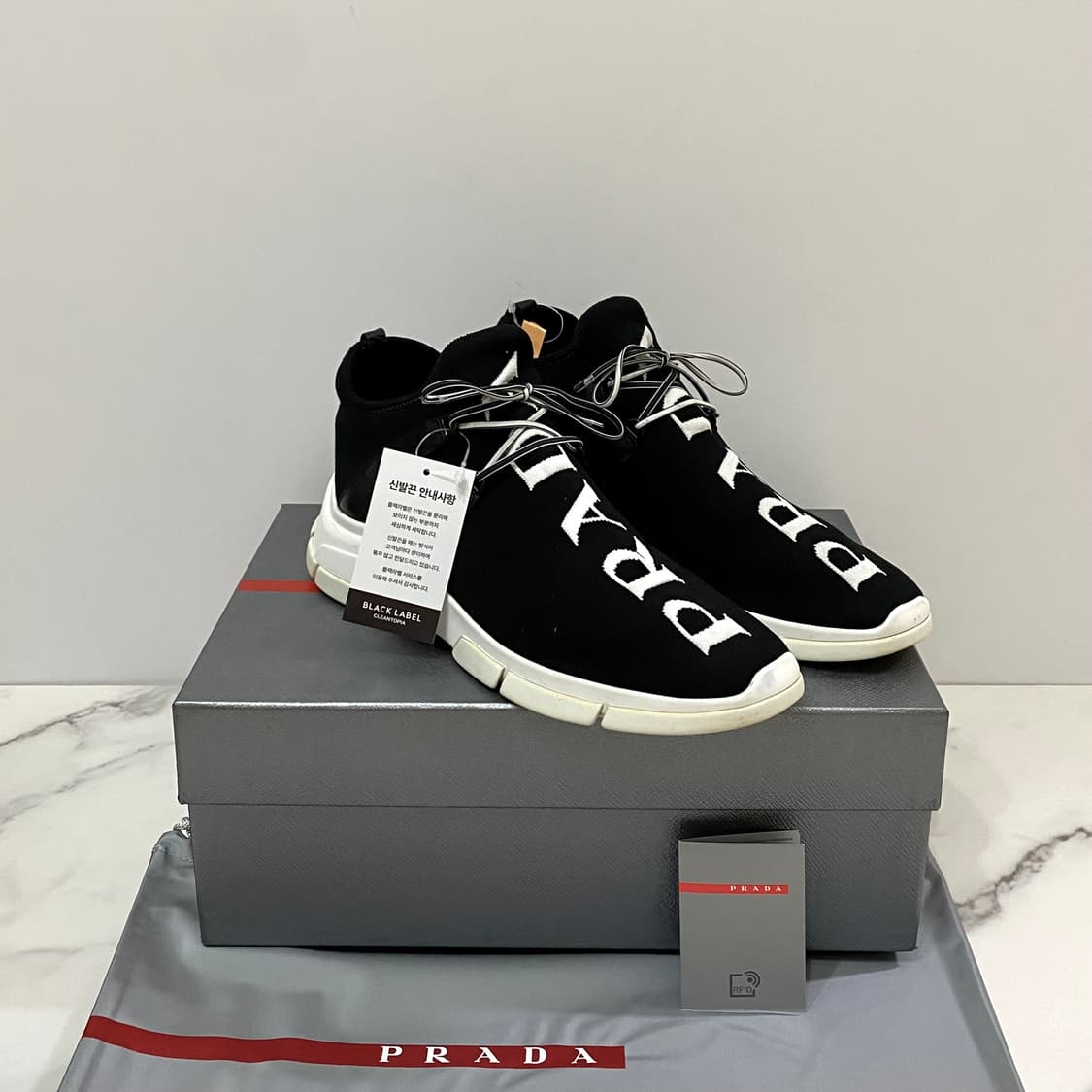 7 프라다 XY 로고 니트 스니커즈 신발 블랙 화이트 풀박스 상품이미지1