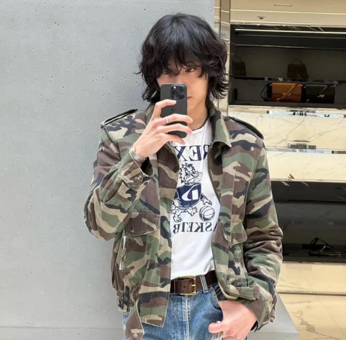 [라이즈 원빈님 착용] 생로랑 19AW 시어링 카모 봄버 자켓 상품이미지1