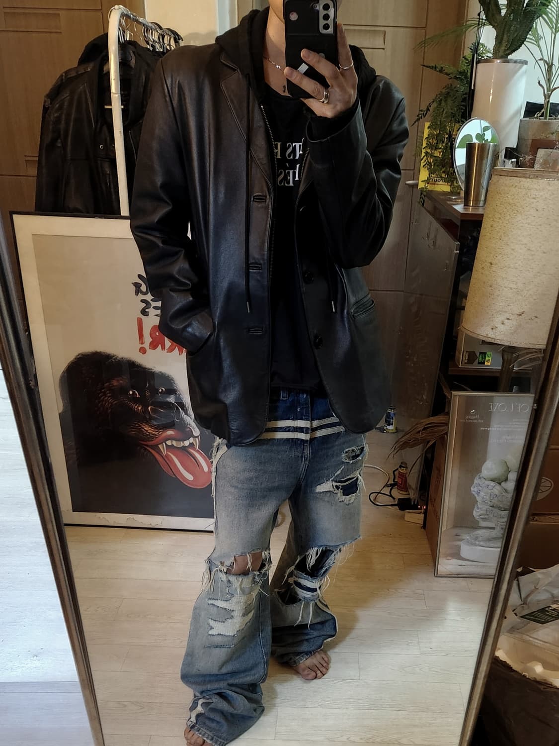 빈티지 레더 블레이저 대디핏 쎄미오버핏 상품이미지10