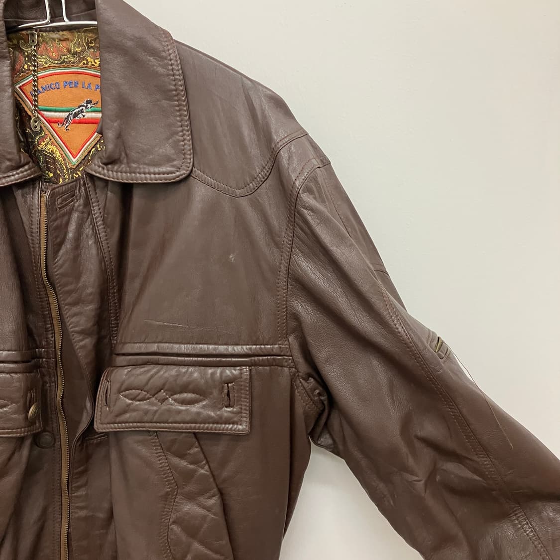 빈티지 가죽 봄버 자켓 브라운 상품이미지3