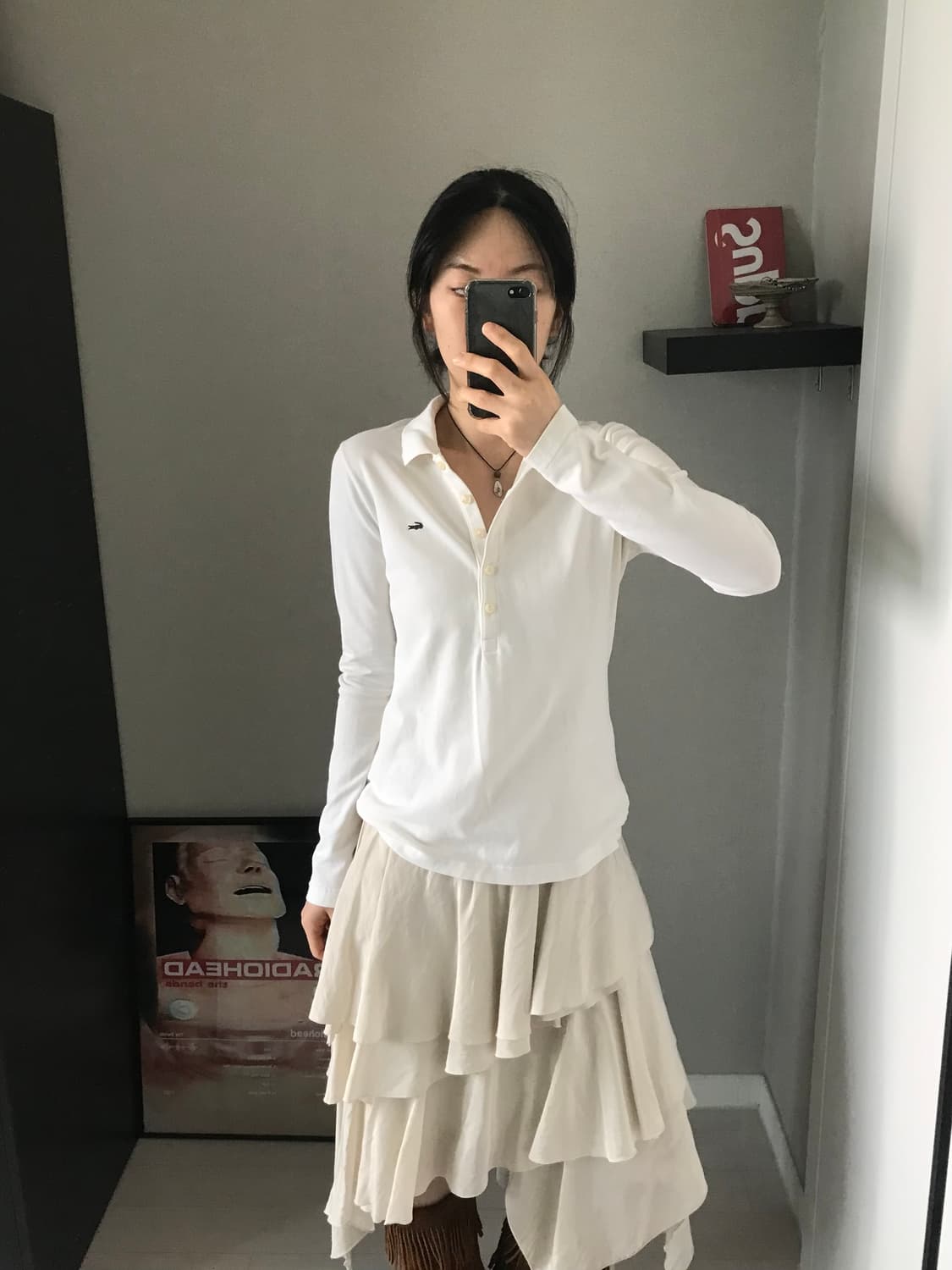 라코스테 미니로고 여성 긴팔 카라티 화이트  상품이미지1