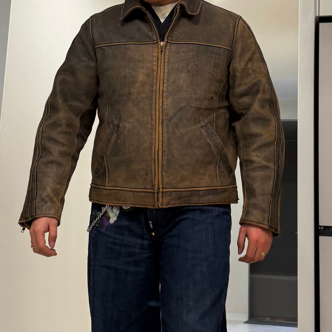 USA Buckle67 헤비 카우레더 스포츠 자켓 XL 소가죽 상품이미지1