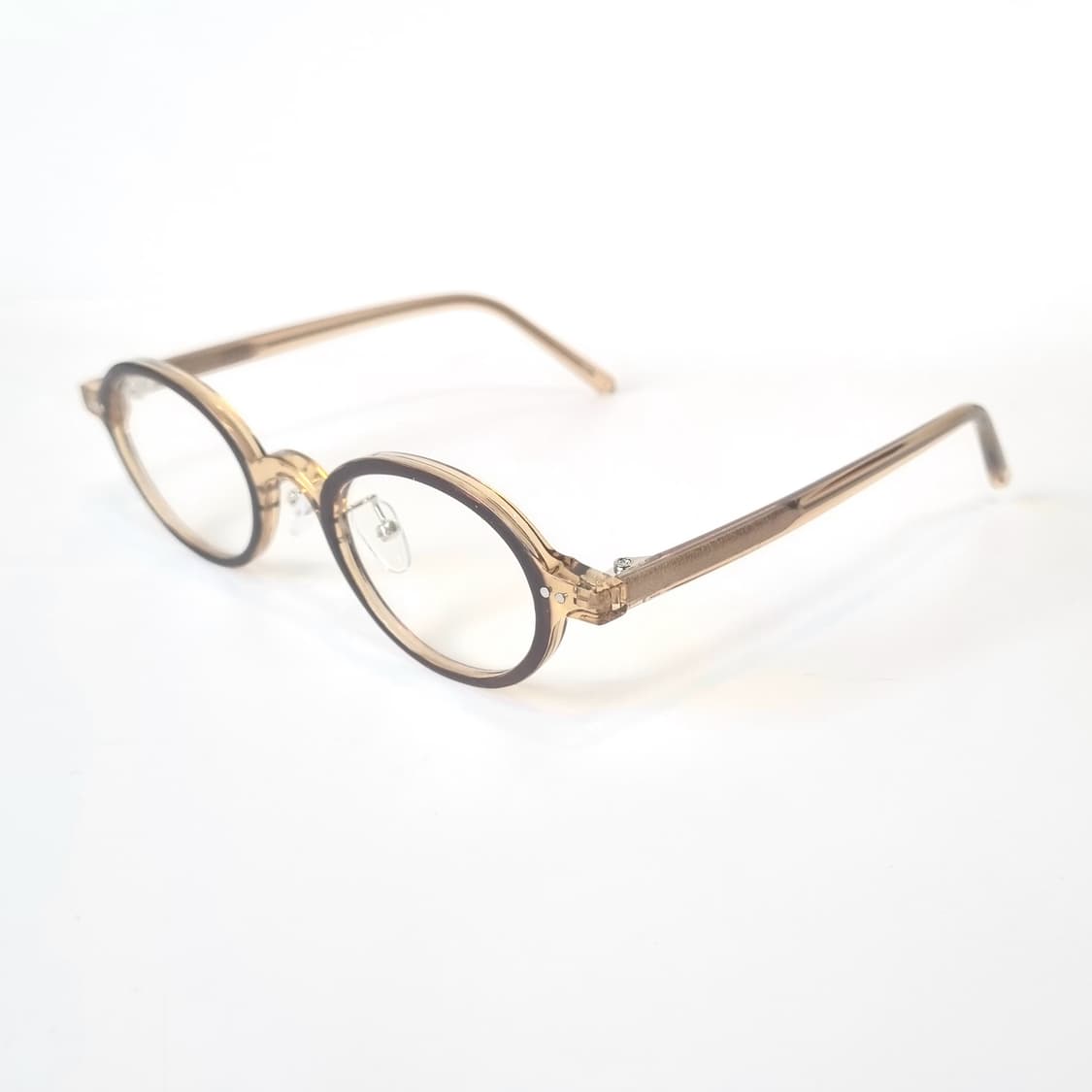 오벌 투명옐로&브라운 코받침있는 뿔테 상품이미지3