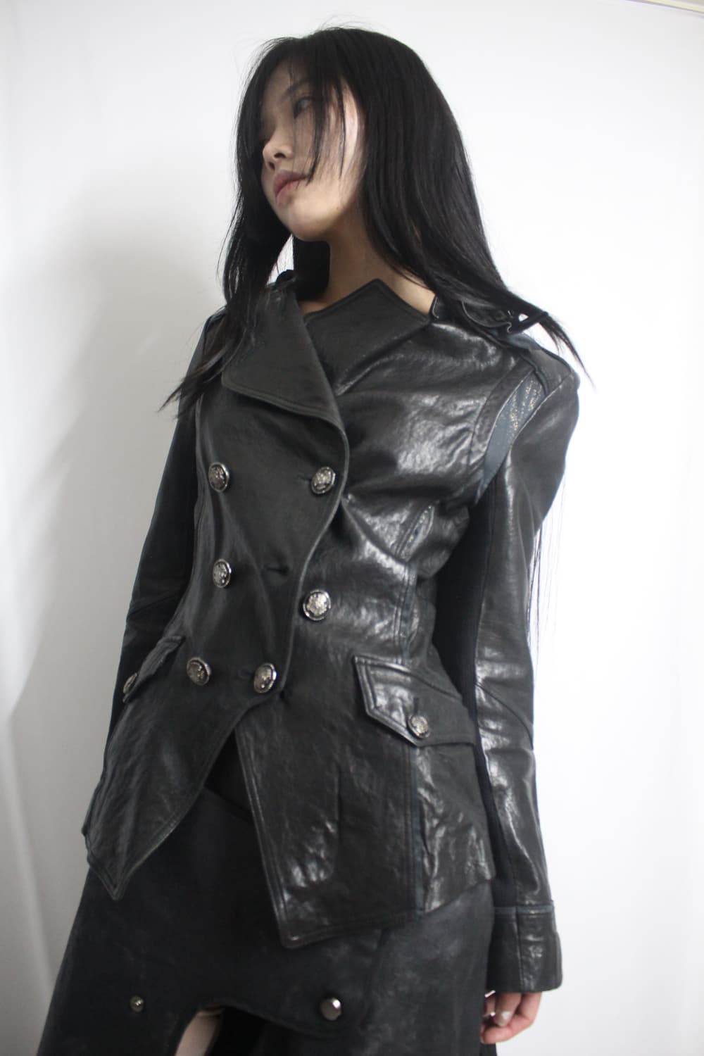 Antique frill trench leather jacket 상품이미지7