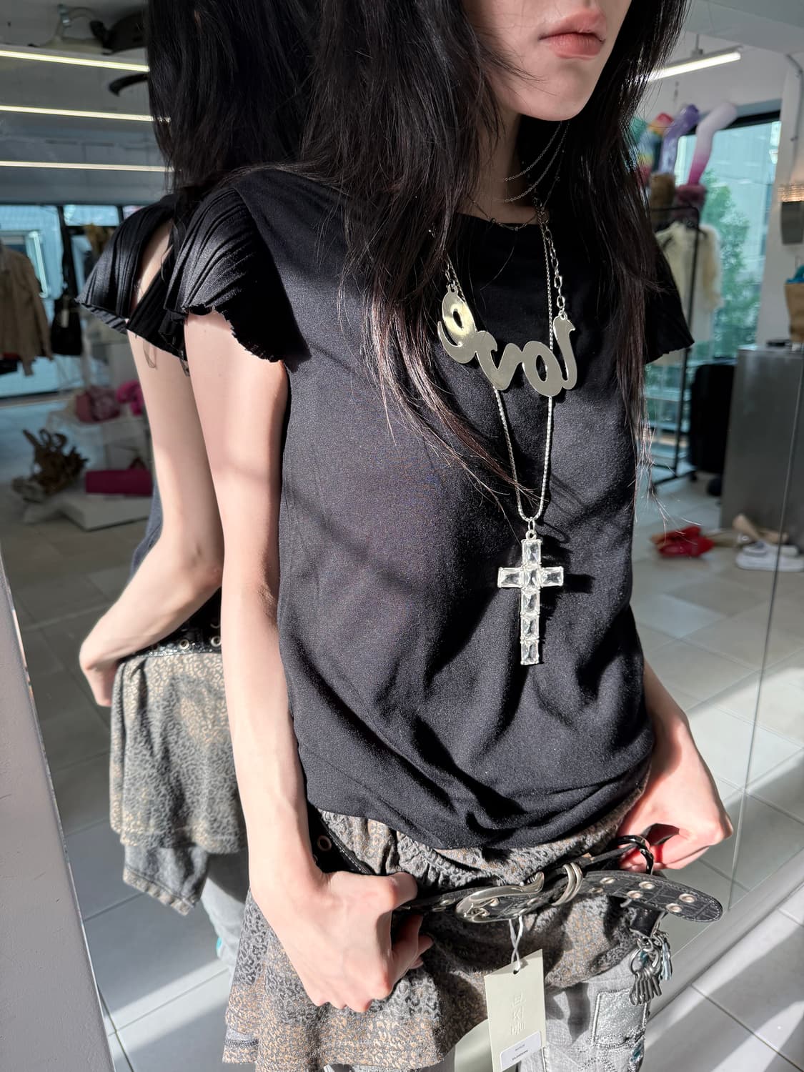 boat neck pleats sleeve top 상품이미지2