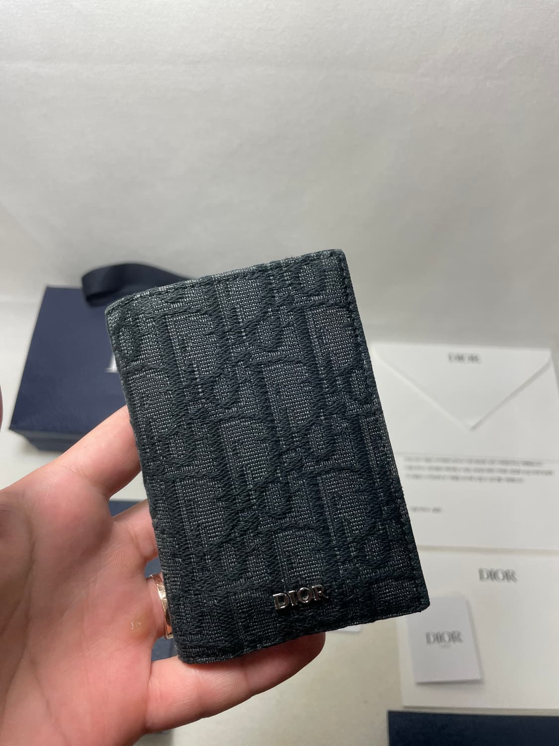 [새상품급,풀구성] 디올 오블리크 자카드 버티컬 2단 카드지갑 블랙 상품이미지6