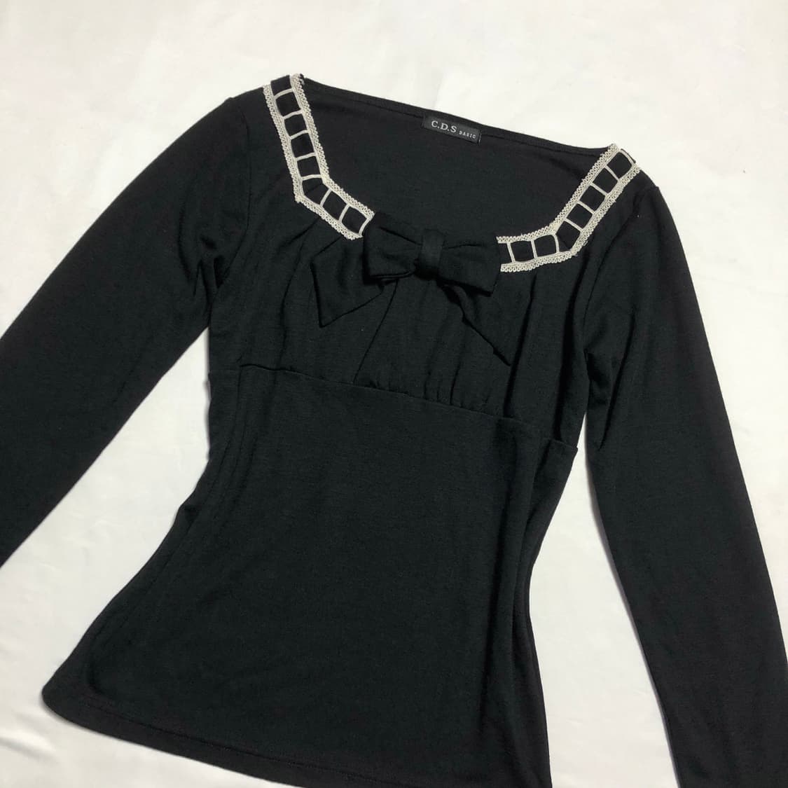 리본 레이스 탑 블랙 상품이미지2