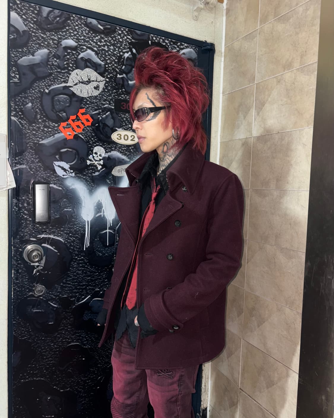 No id burgundy wool peacoat 상품이미지4