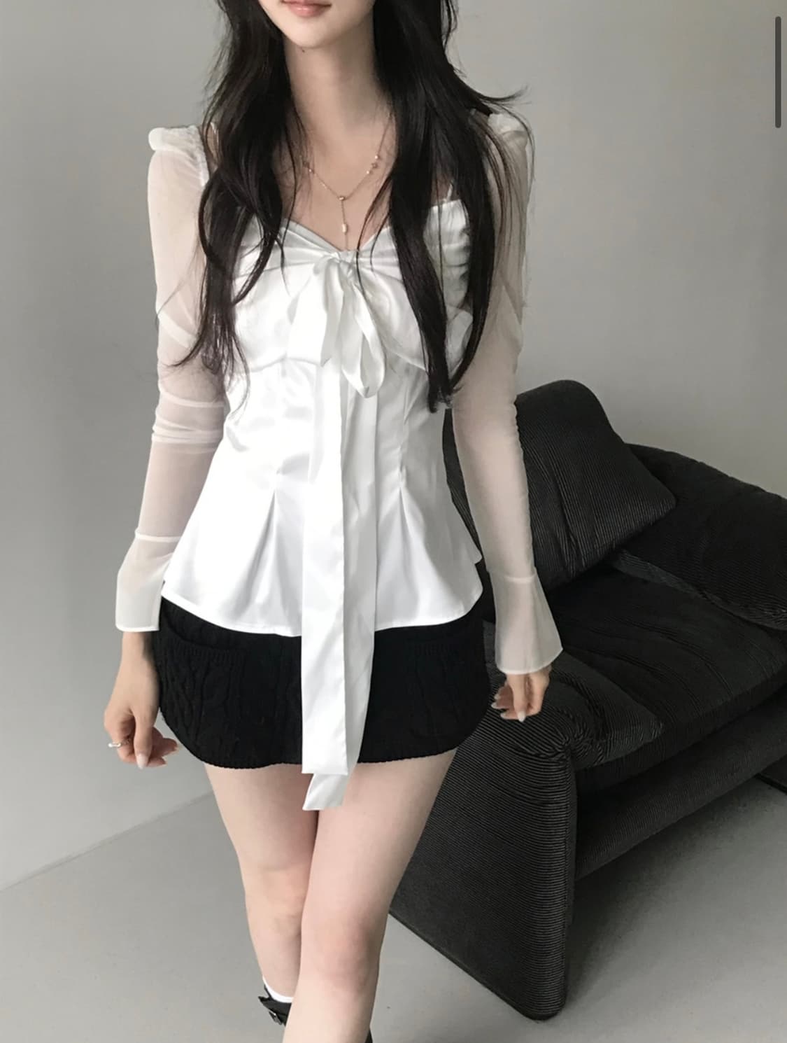 힐다 HILLDA X 고희 실키 스완 블라우스 화이트 상품이미지2