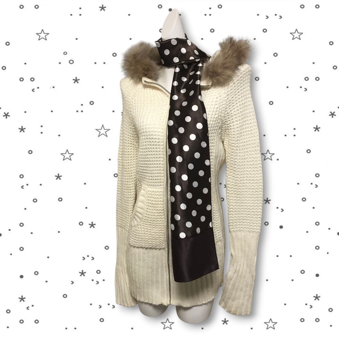 빈티지 브라운 도트 새틴 스카프 9 상품이미지2