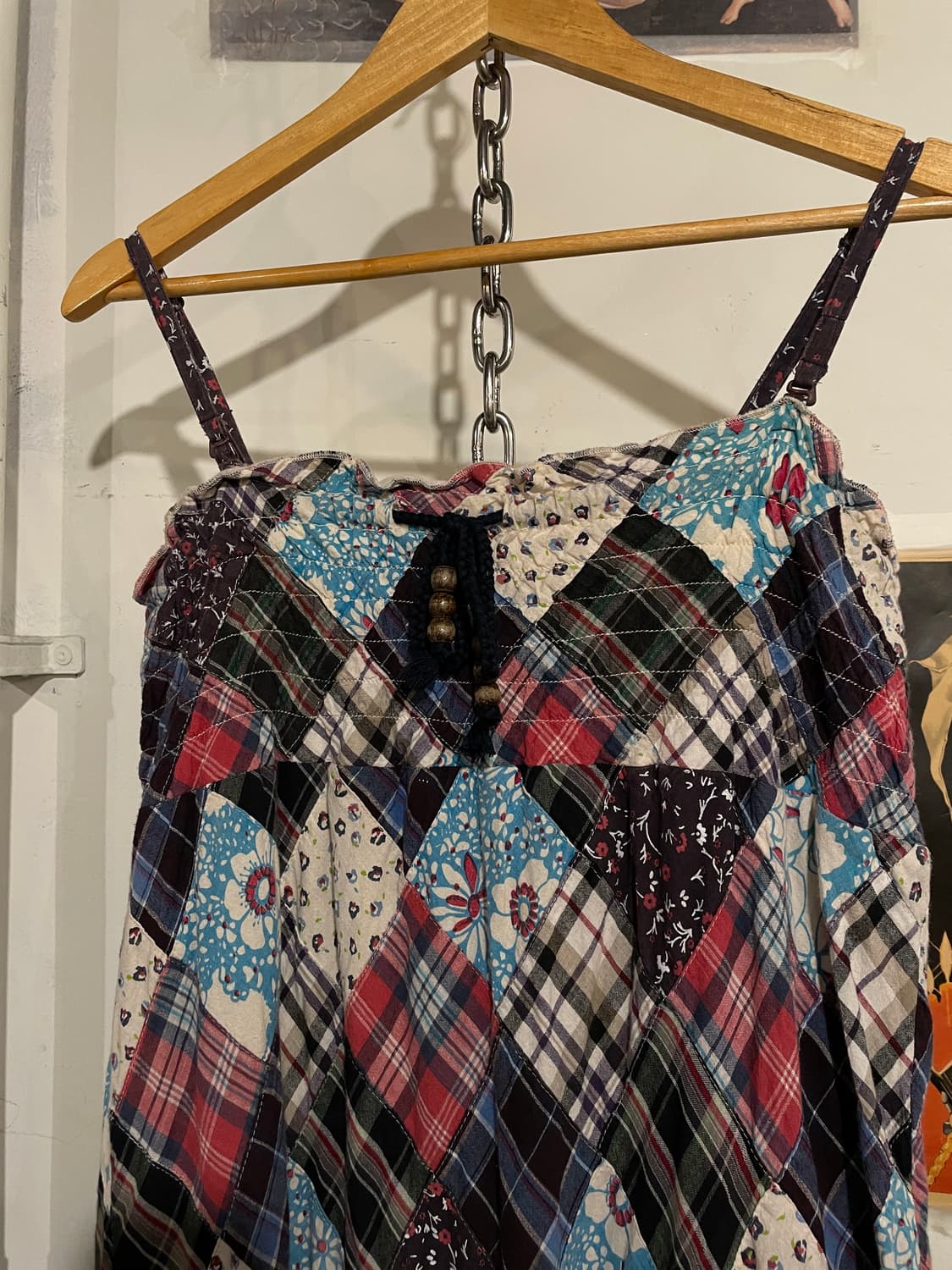 체크 플라워 패치워크 나시 원피스 모리 하구미 상품이미지2