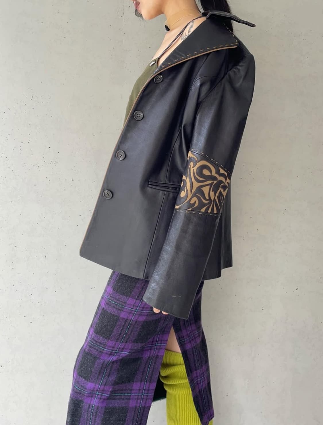 파예 빈티지 퍼플 체크 퍼 미디 스커트 상품이미지1