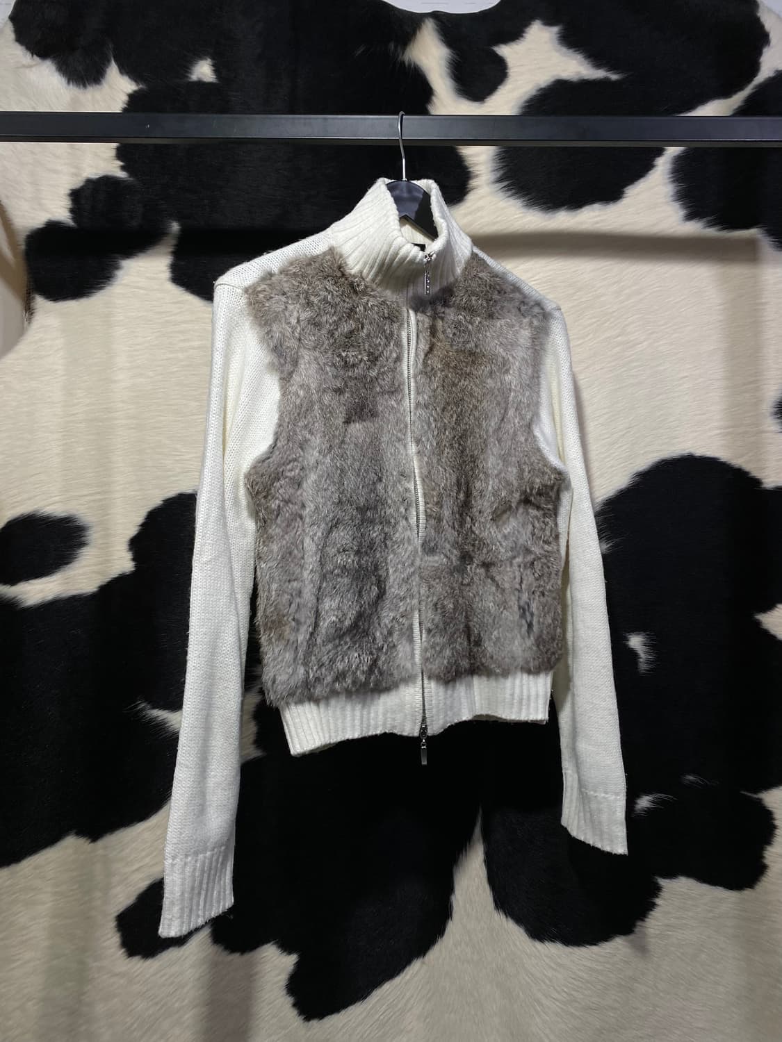 Putielal 퍼 배색 니트집업 상품이미지2