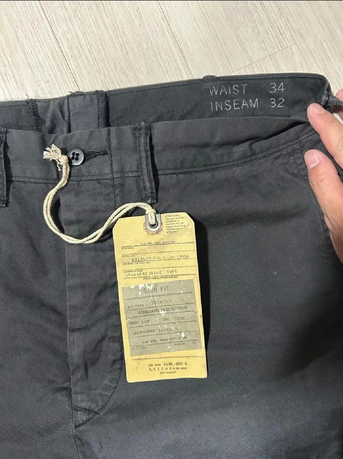 [34x32]더블알엘 rrl　 오피서 가먼트다잉 치노 팬츠 블랙 상품이미지4