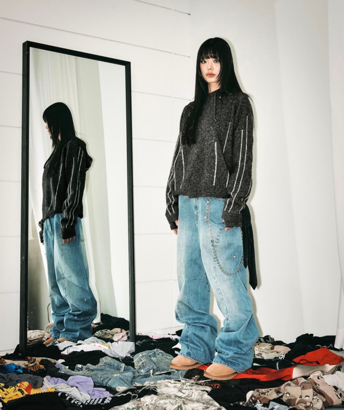 [새제품/L] 스키즘인듀싱 PARALLEL LINE HOODED SWEA 상품이미지4