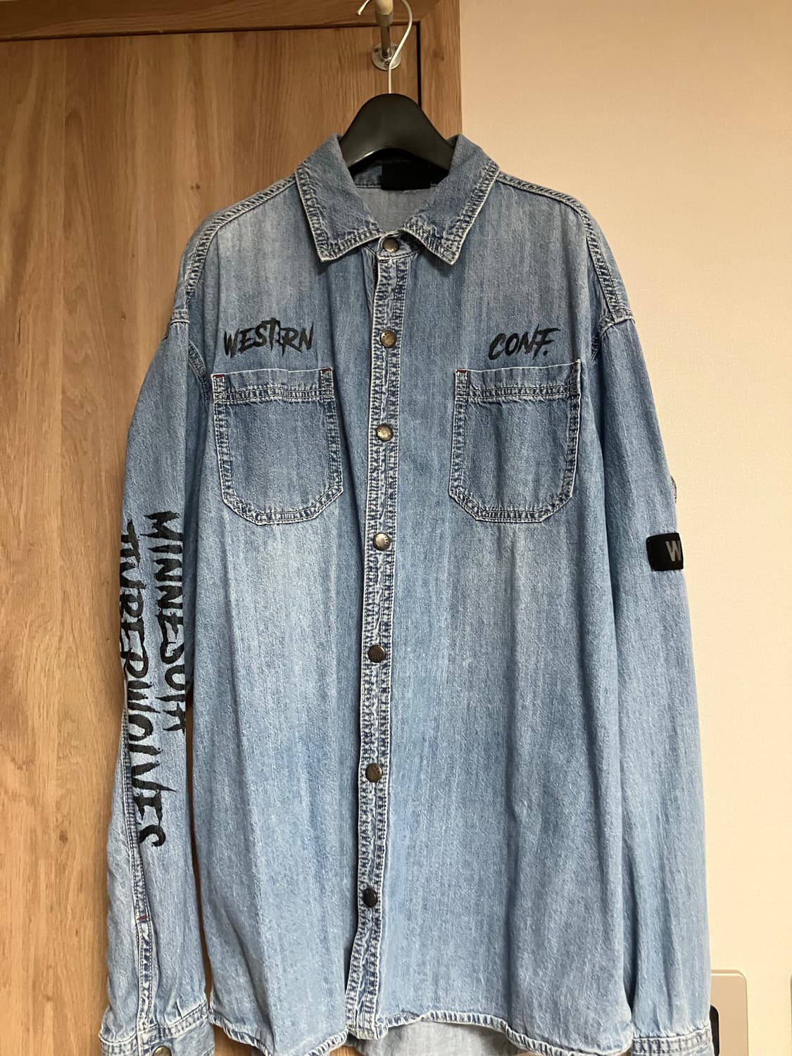 NBA 미네소타 울브스 청색 셔츠 데님 셔츠 남방 상품이미지4