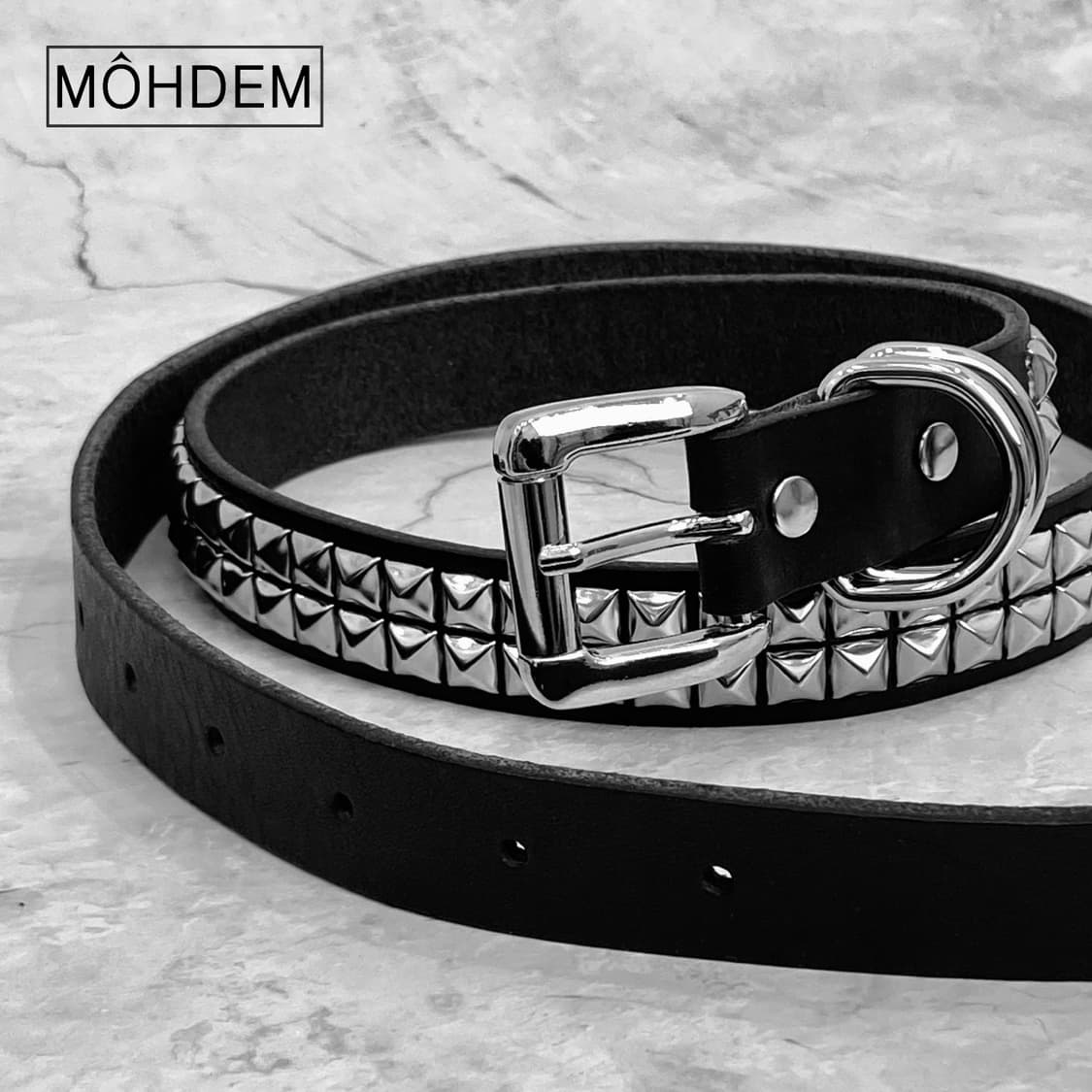 [Unisex] 락시크 스터드 웨스턴 가죽 벨트 블랙 상품이미지9