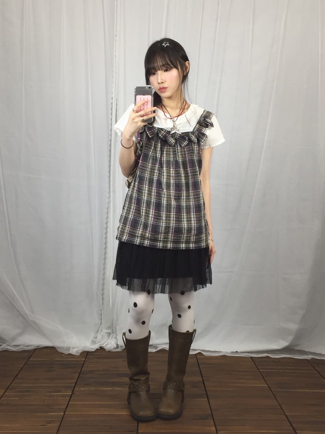 JILLSTUART Plaid Ribbon Strap Cami Top 상품이미지1