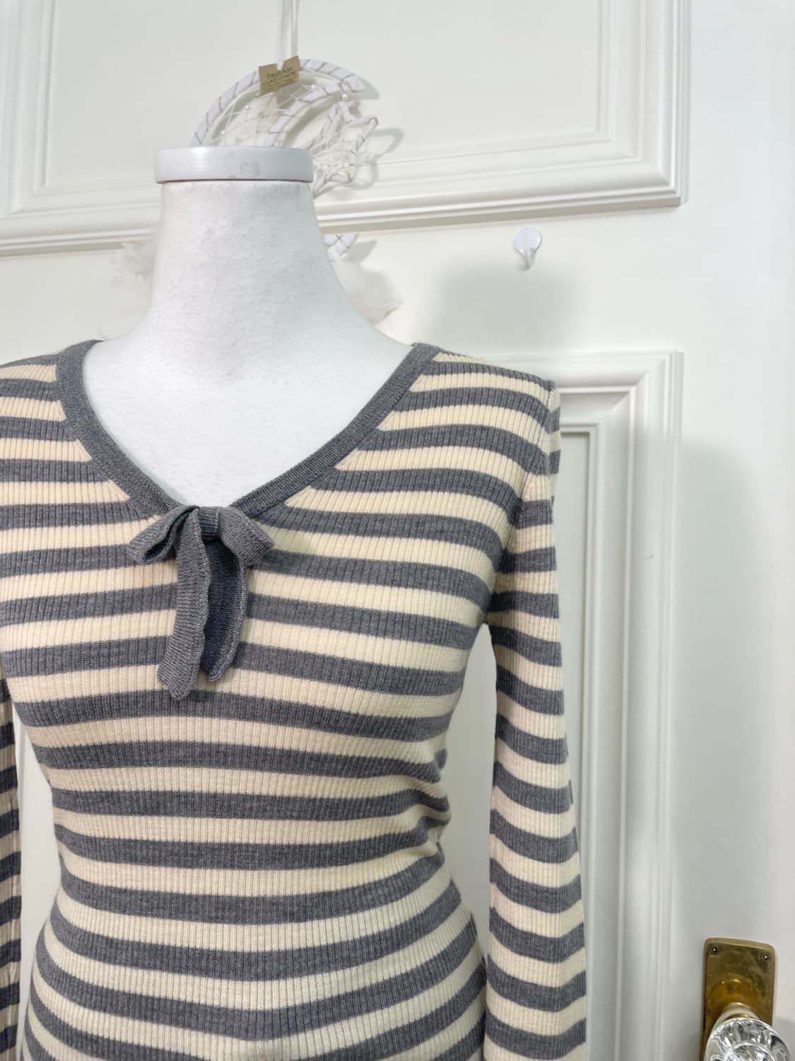 IENA ivory gray stripe bow point wool sl 상품이미지6