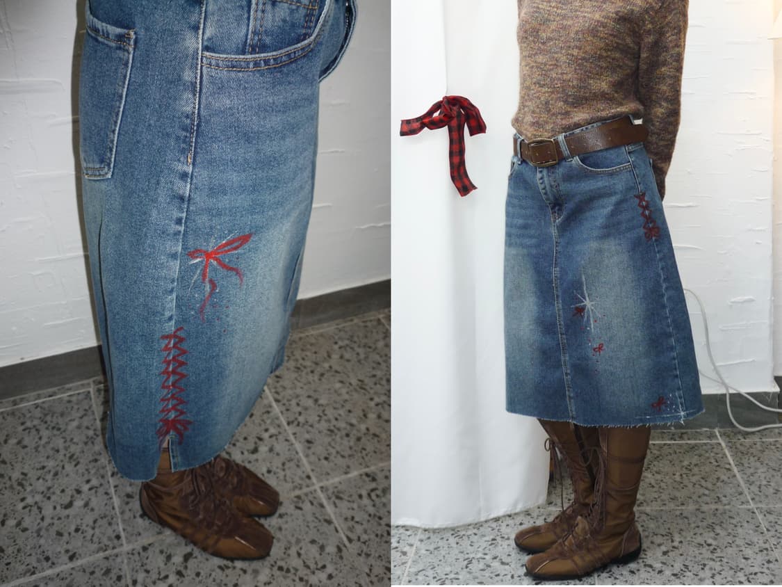 Ribbon painting denim skirt 상품이미지1