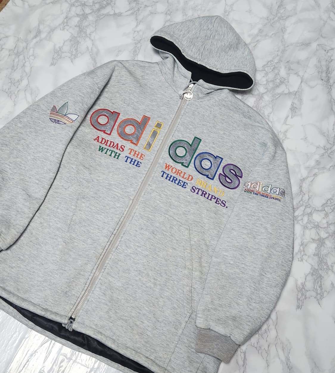 아디다스x데상트 앞 뒤 빅로고 90s 올드스쿨 양털 후드집업 자켓 상품이미지4