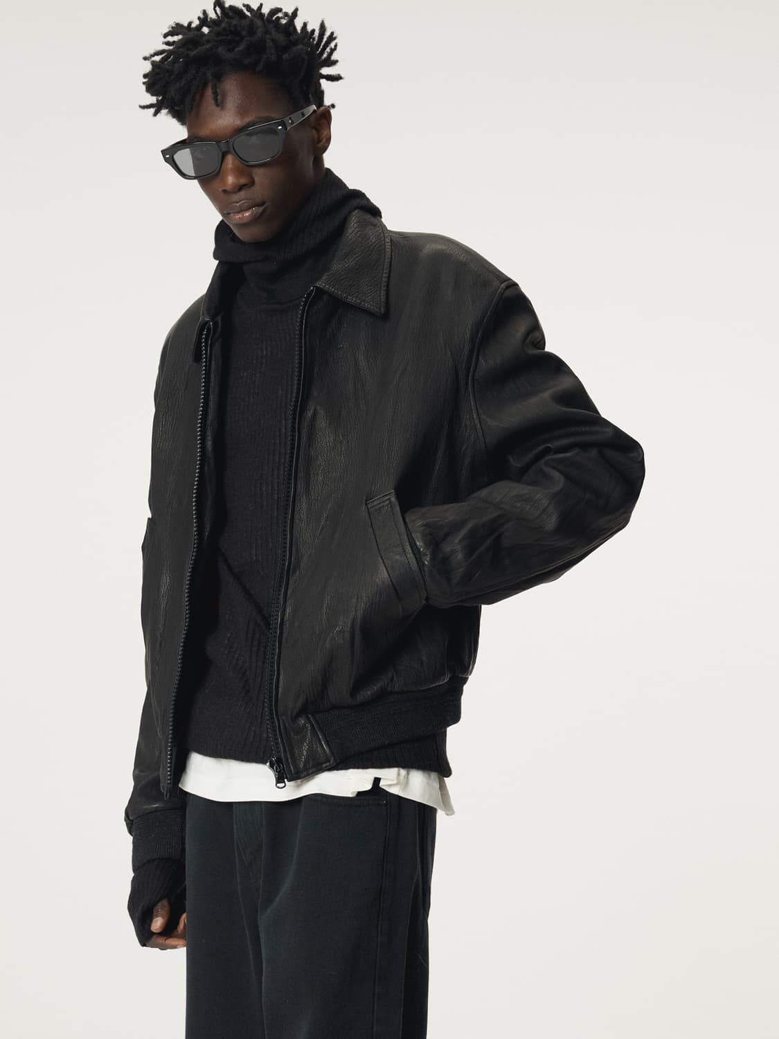 [XL] 렉토 벤 크링클 레더 가죽 점퍼 자켓 블랙 상품이미지5