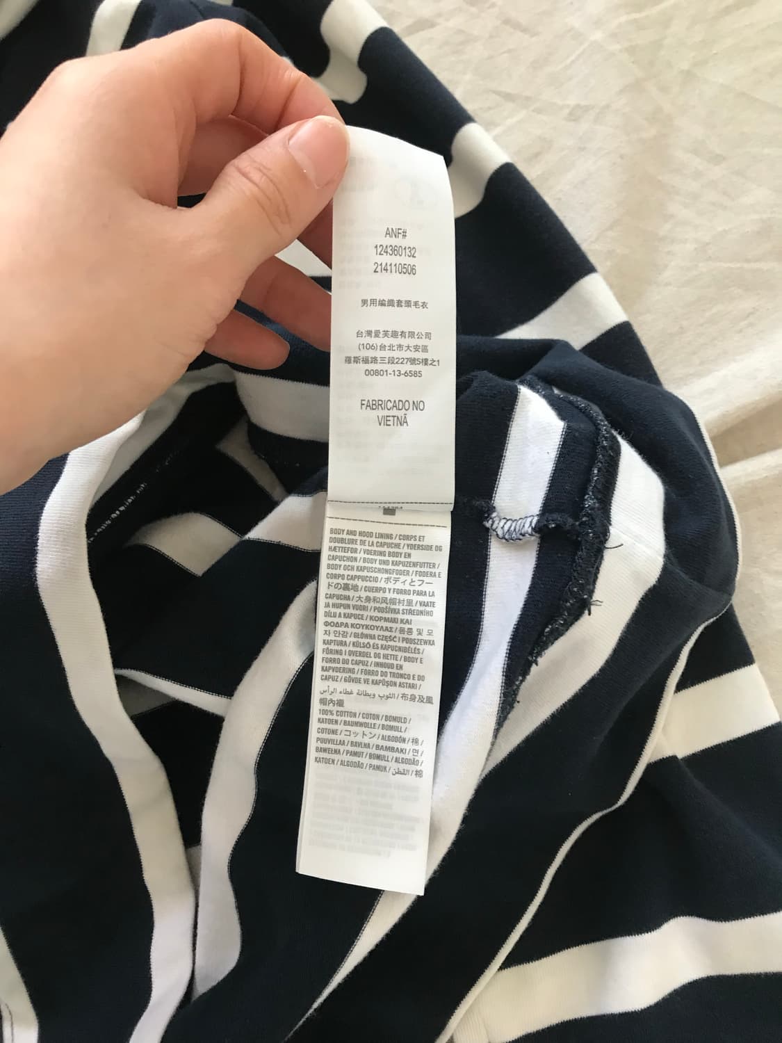 아베크롬비 산양 로고 스트라이프 반집업 버튼 후드 슬리브티 상품이미지9