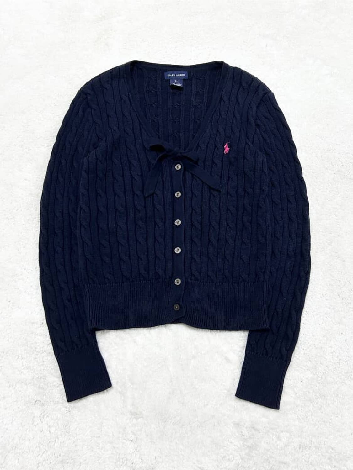 폴로 핑크포니 네이비 리본 케이블 가디건 상품이미지6
