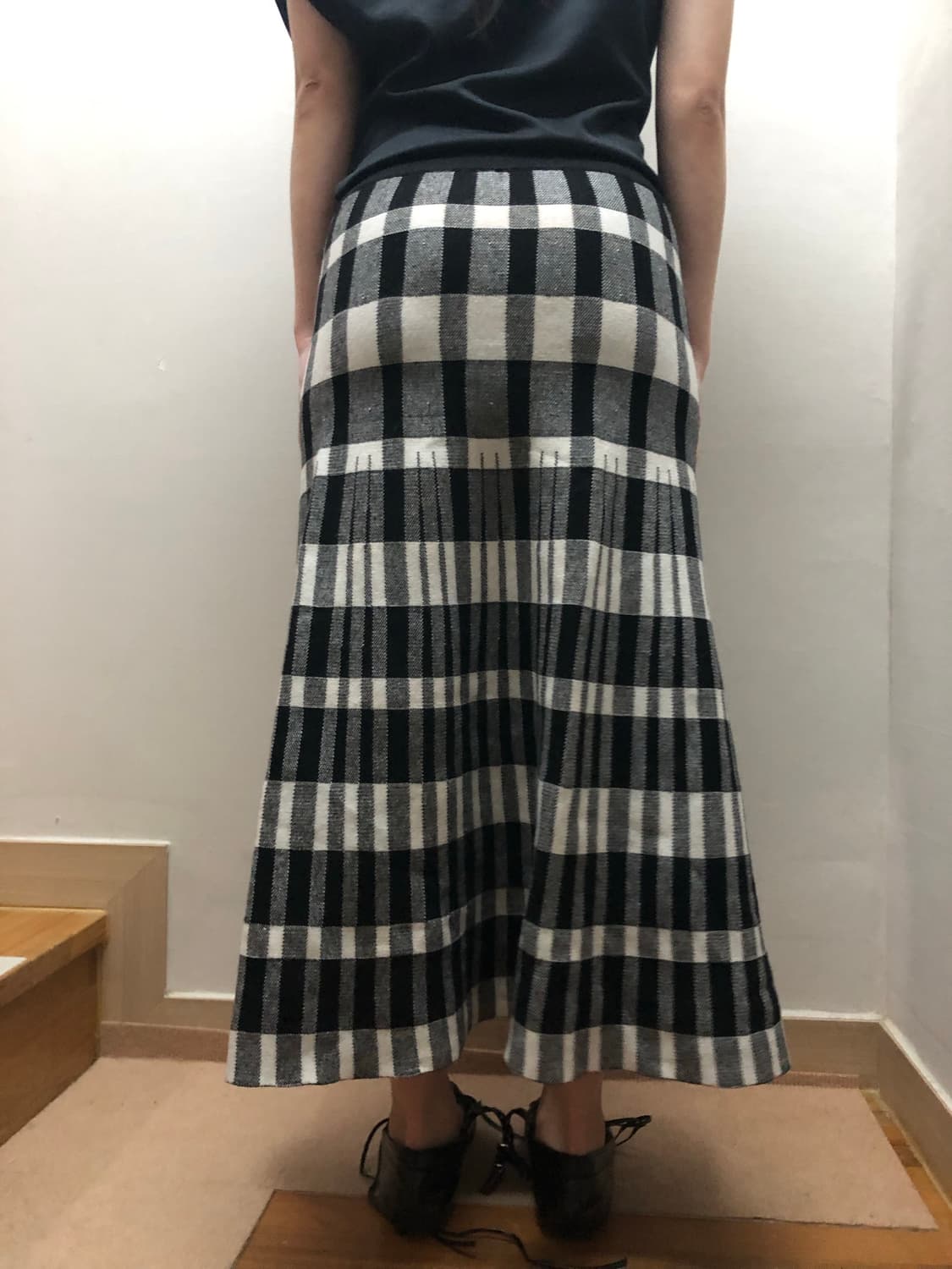 빈티지 블랙앤화이트 체크 롱 니트 스커트 상품이미지7
